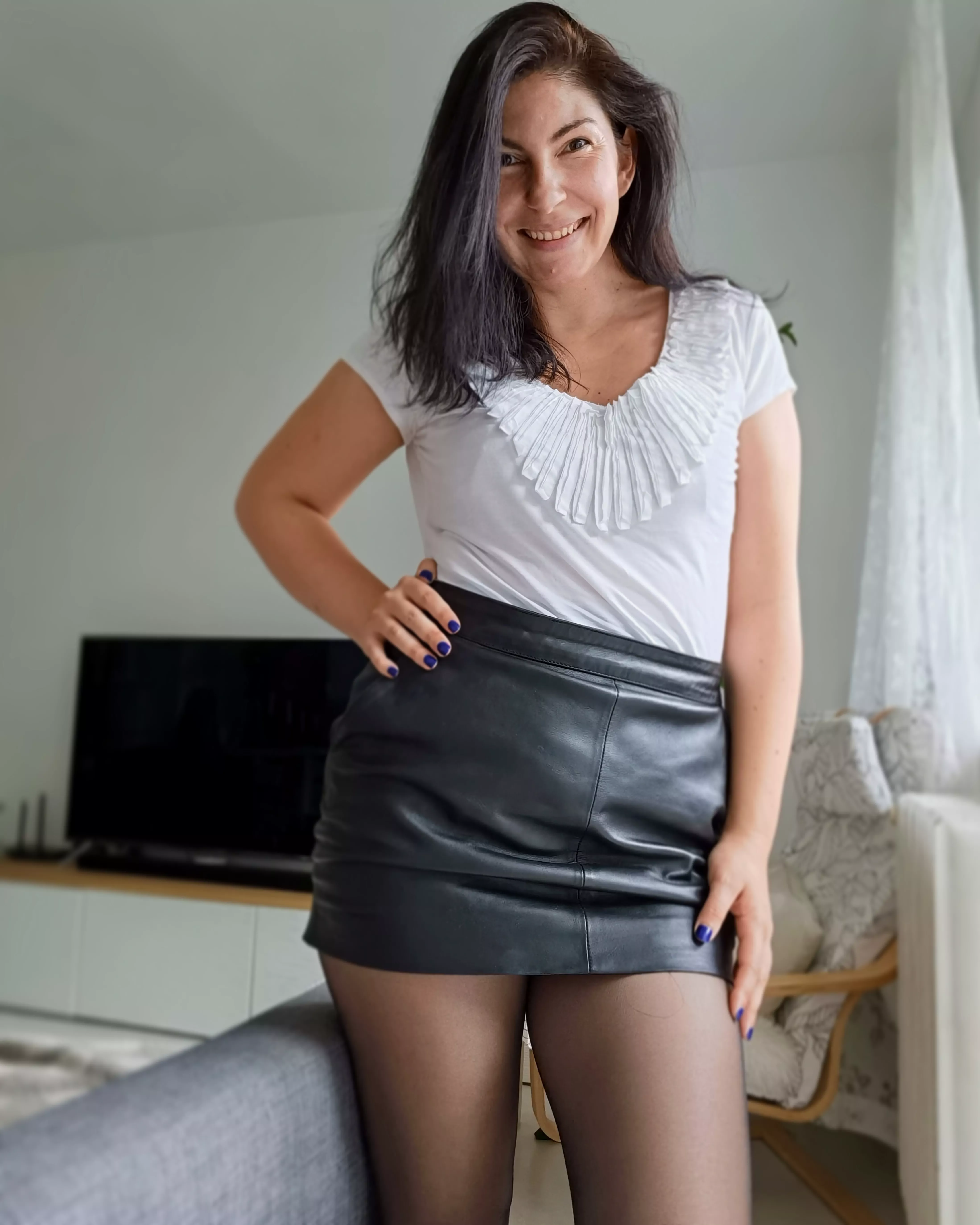 What do you think about my mini leather skirt and Wolford satin touch tights? posted by swiftkiss