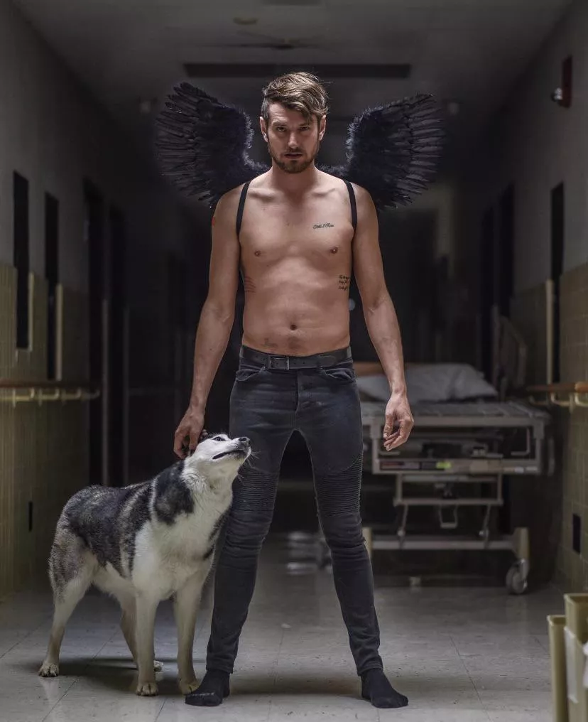 When you and your puppy dog want to get out of the house so you drive an hour to go to an abandoned hospital to do a weird photo shoot by yourselves ðŸ˜‚ðŸºðŸ–¤ why not tho, it was great bonding posted by Hunter_explores