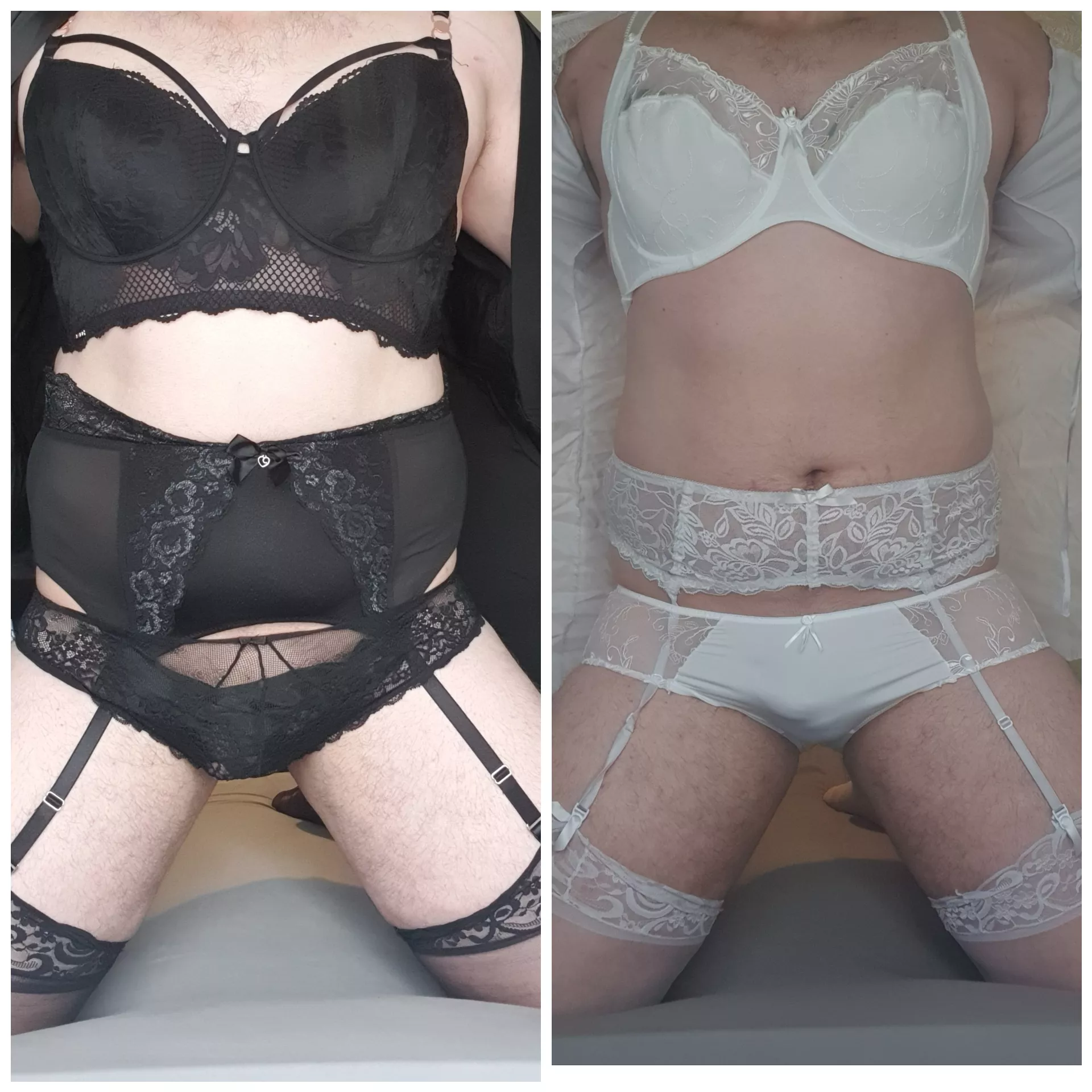 which outfit would you rather fuck me in black or white posted by chubbyhairysissy