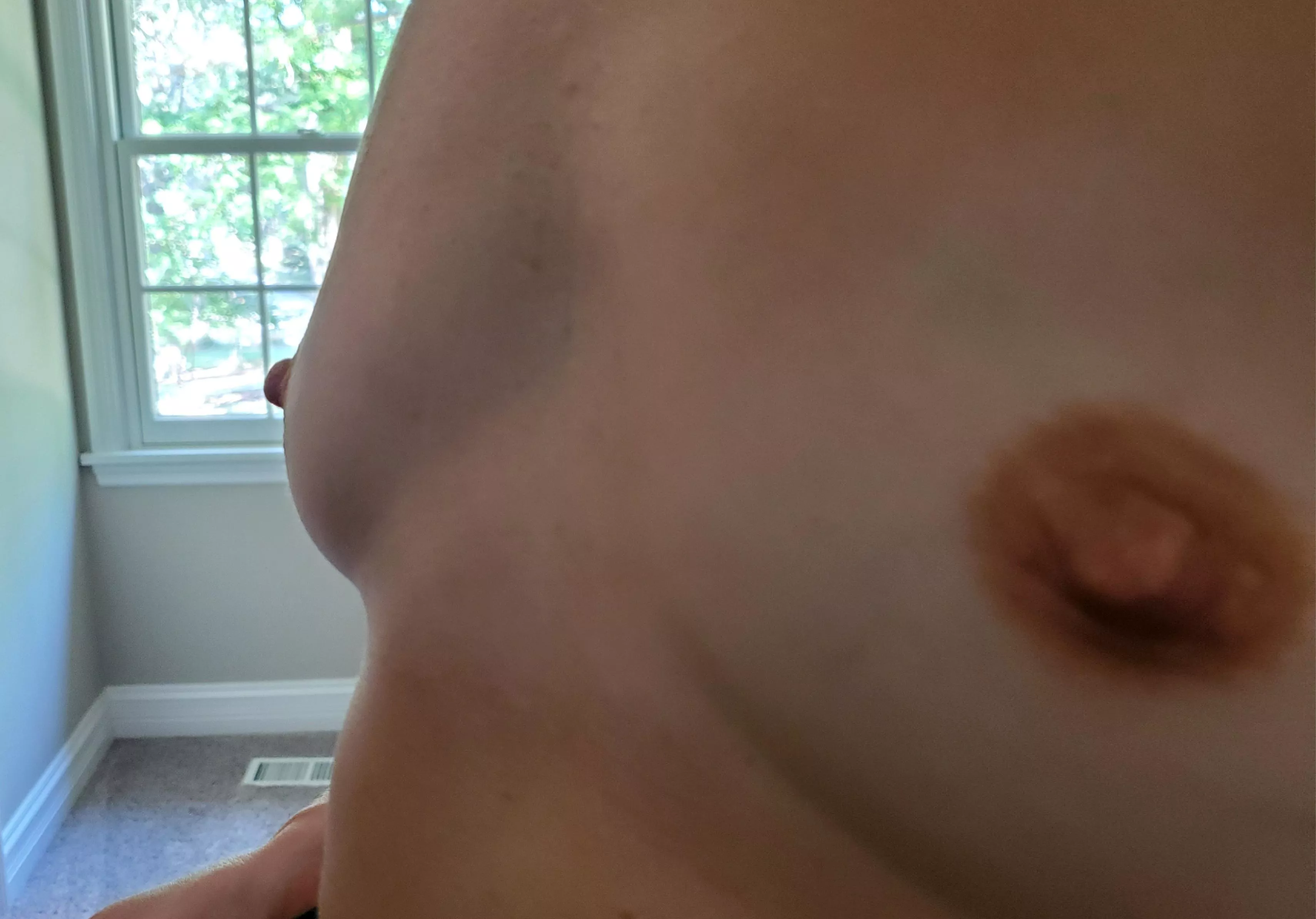 Which sticks our (f)arther, my hard nipple or my tiny boob? posted by xoxoxshhh