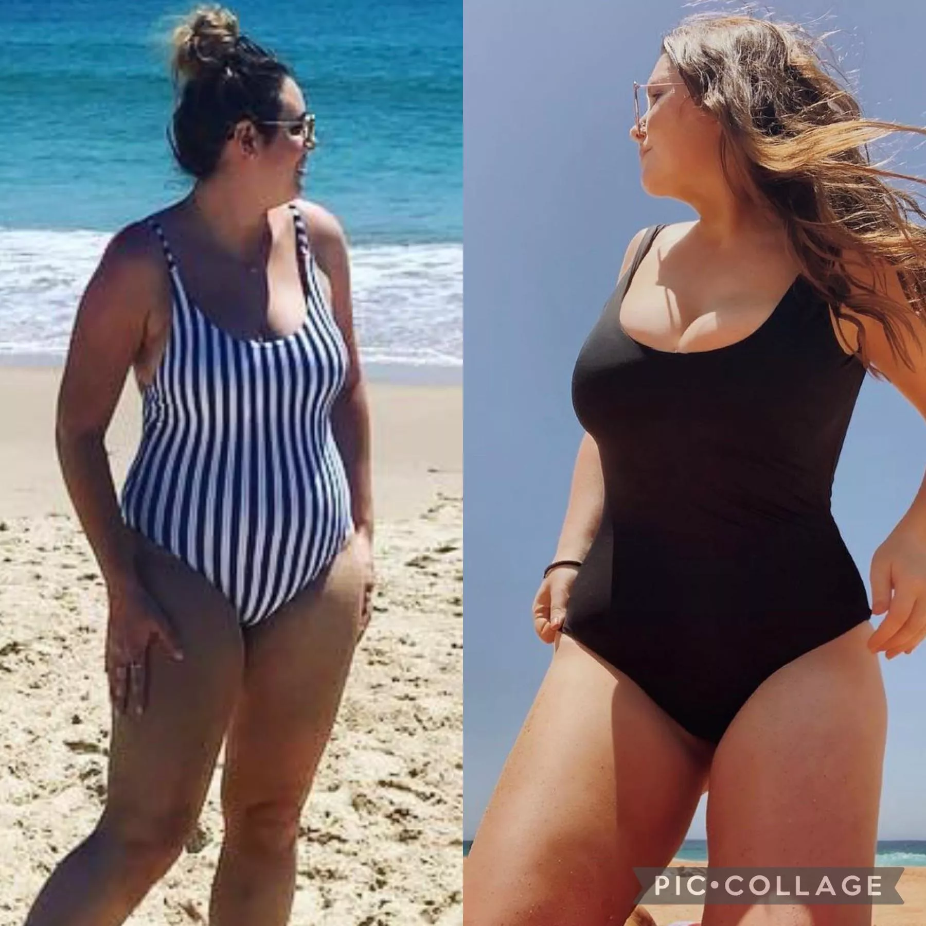 Which thick one piece girl? Stripes(left) or black(right) posted by greentown4378