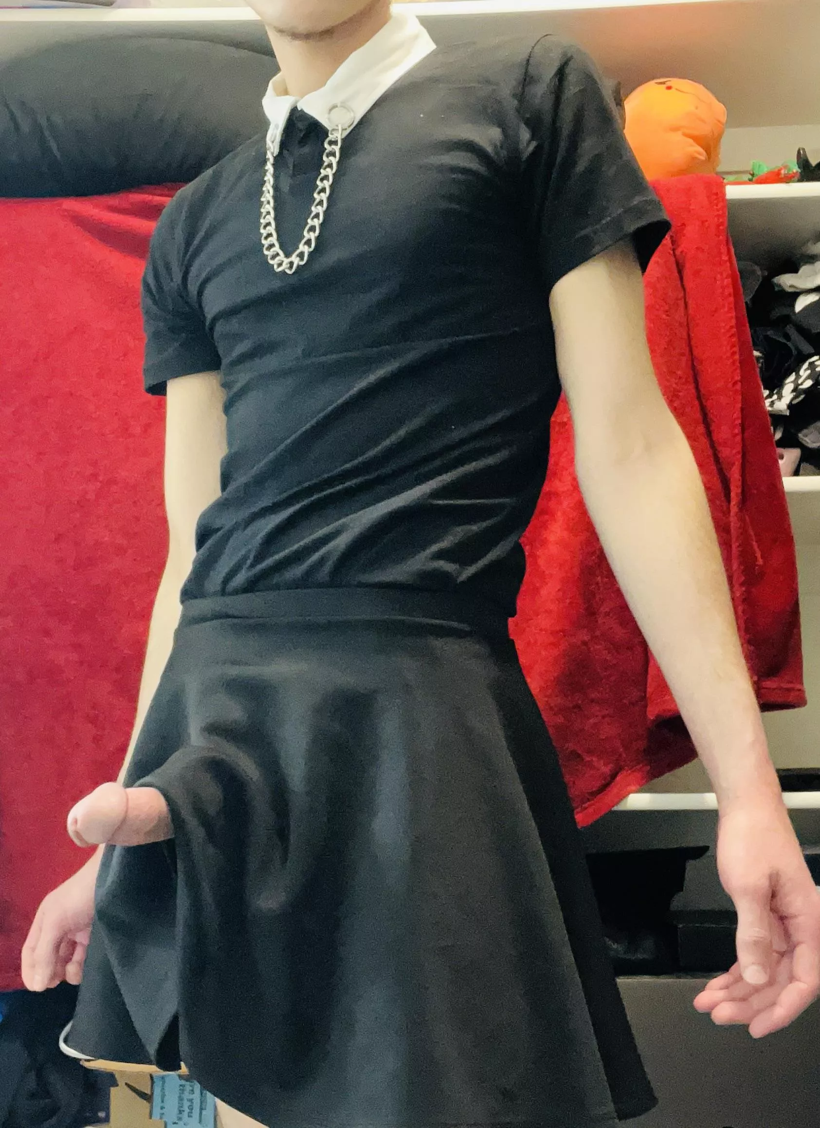 Whoops 🤭 guess it can’t fit in this skirt 😘 posted by yoursluttymaid