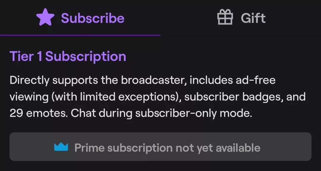 Why isn't it letting me sub with twitch prime? I haven't subbed yet. posted by HOLIOOO