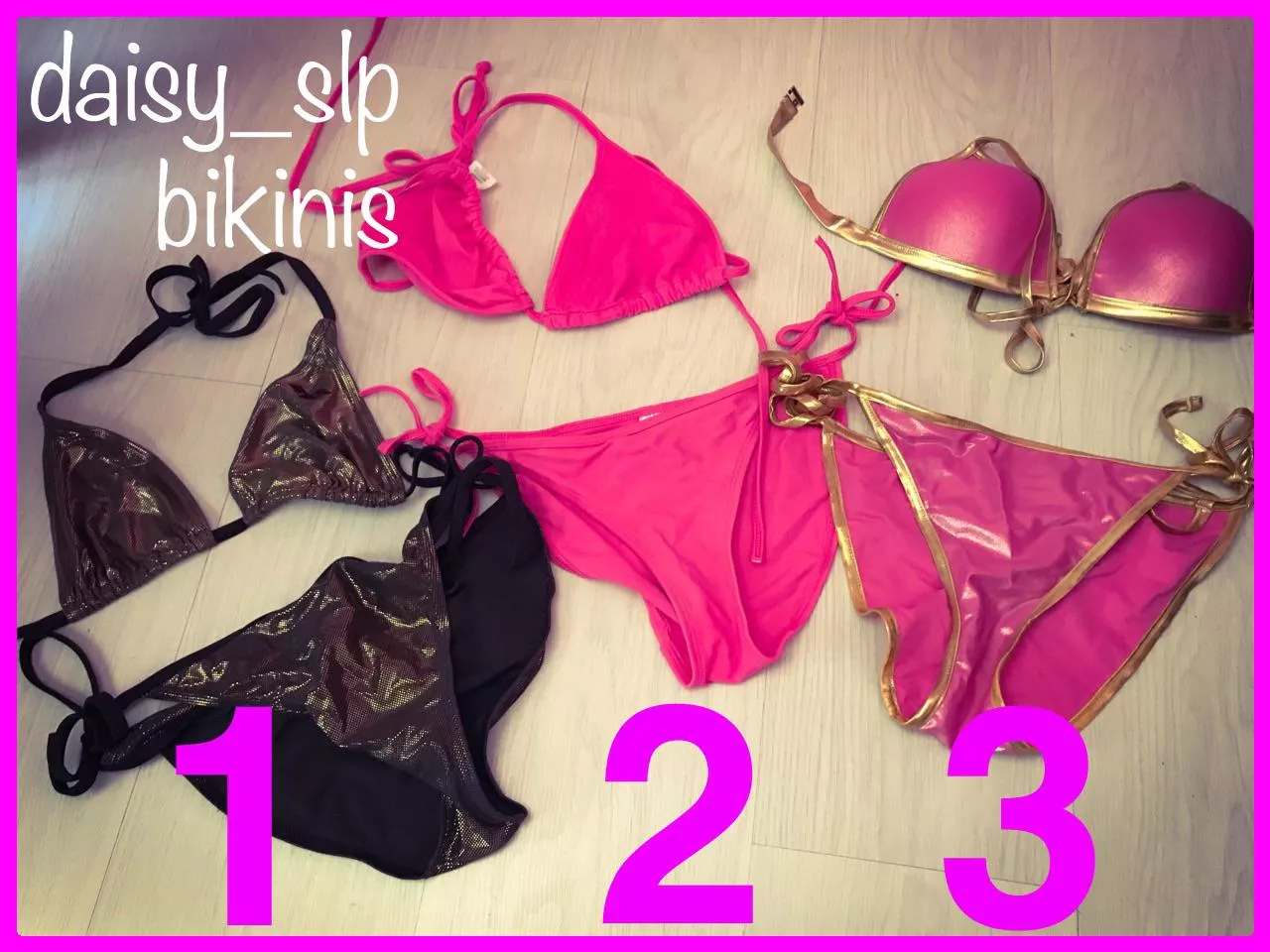 Wich bikini ? The 1 is to daisy’s sister. The 2 is to daisy. The 3 is to daisy’s mother. She will wear it for the next photoshoot #daisy_slp #sissyexposed posted by daisy_slpV