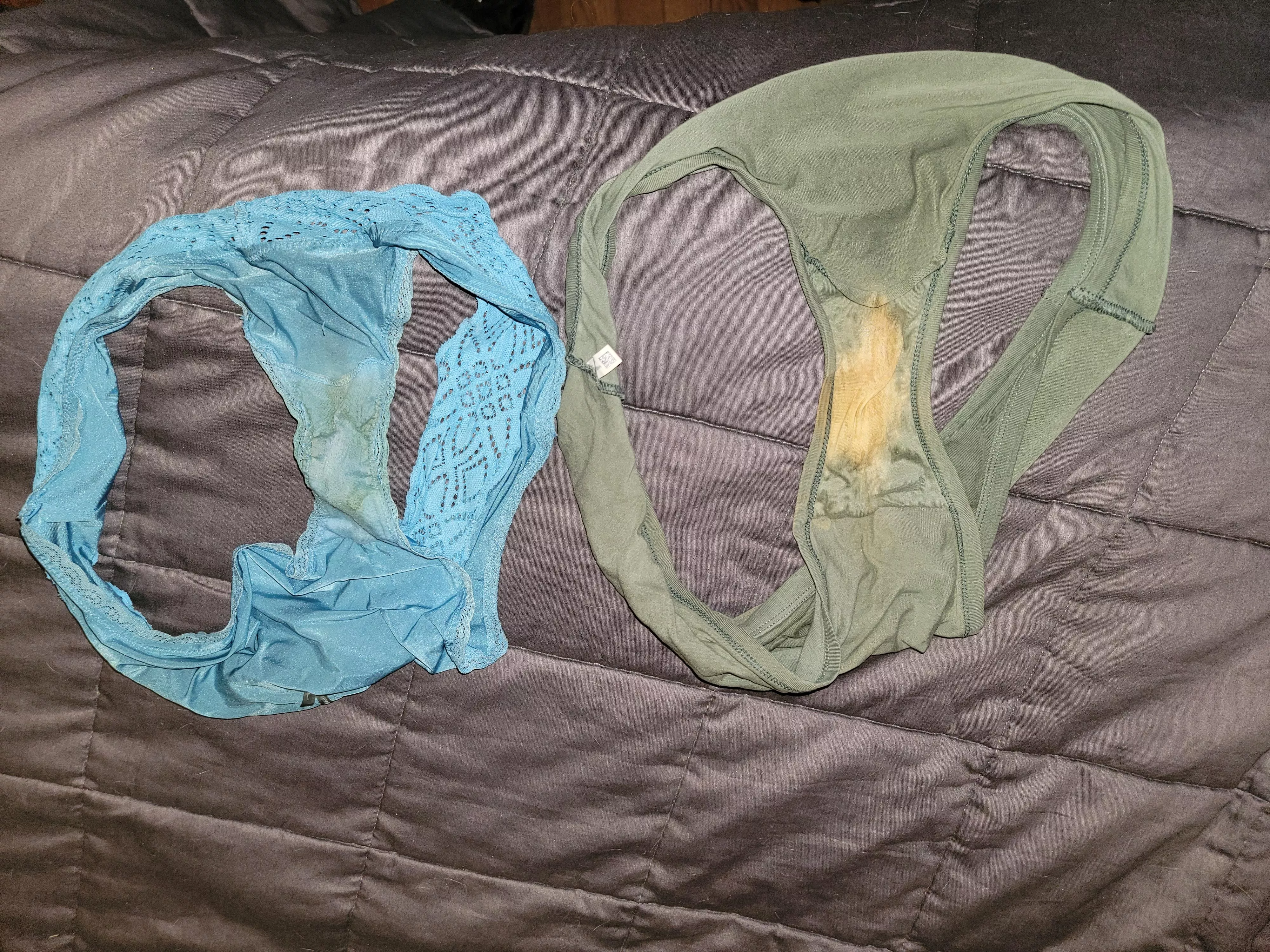 Wife's 3 day wear (blue) and 2 day wear (green) - Both very aromatic posted by smalldickhubby2020