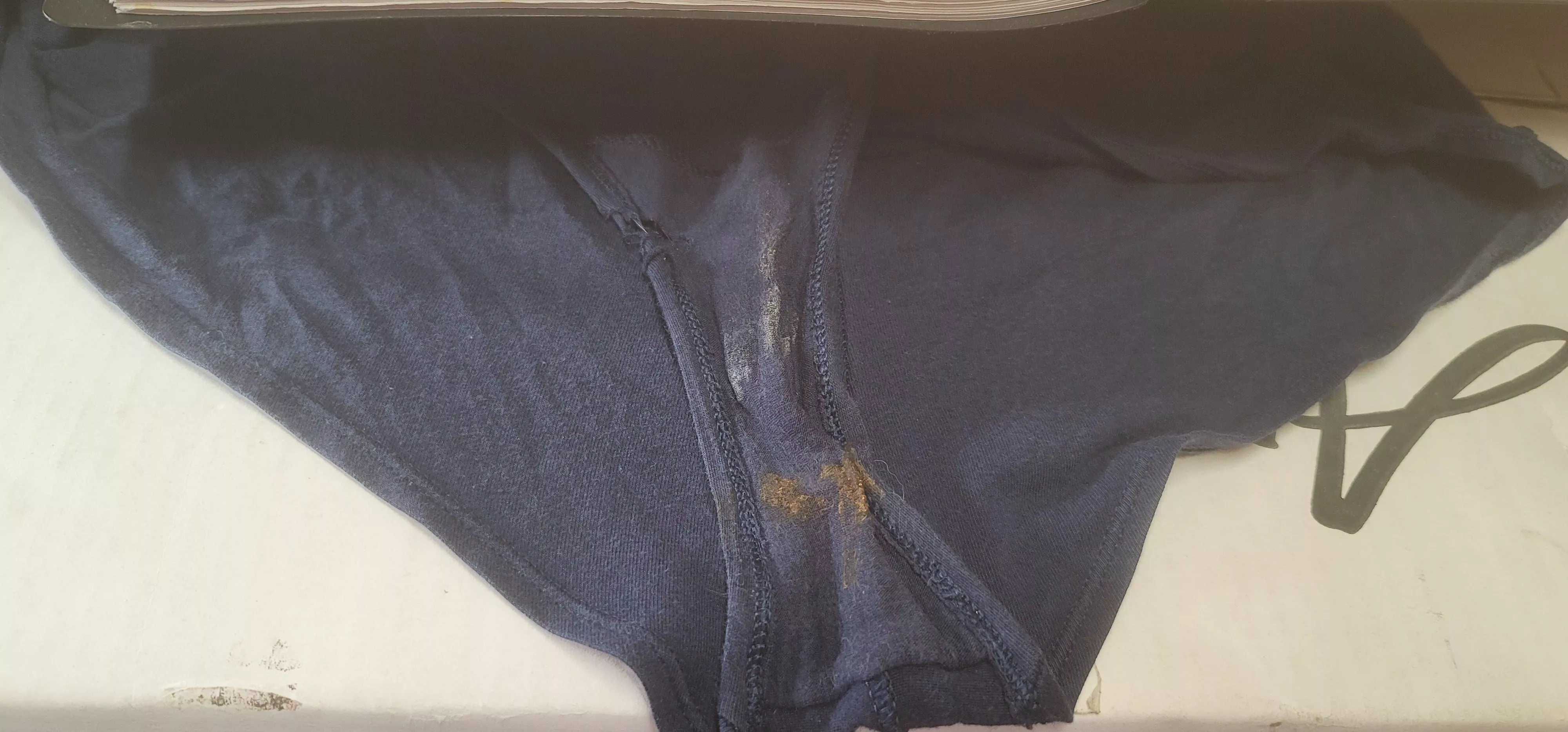 Wifes dirty panties from yesterday. Mmmmmm. Who wants.to smell them and lick them clean? posted by knny10