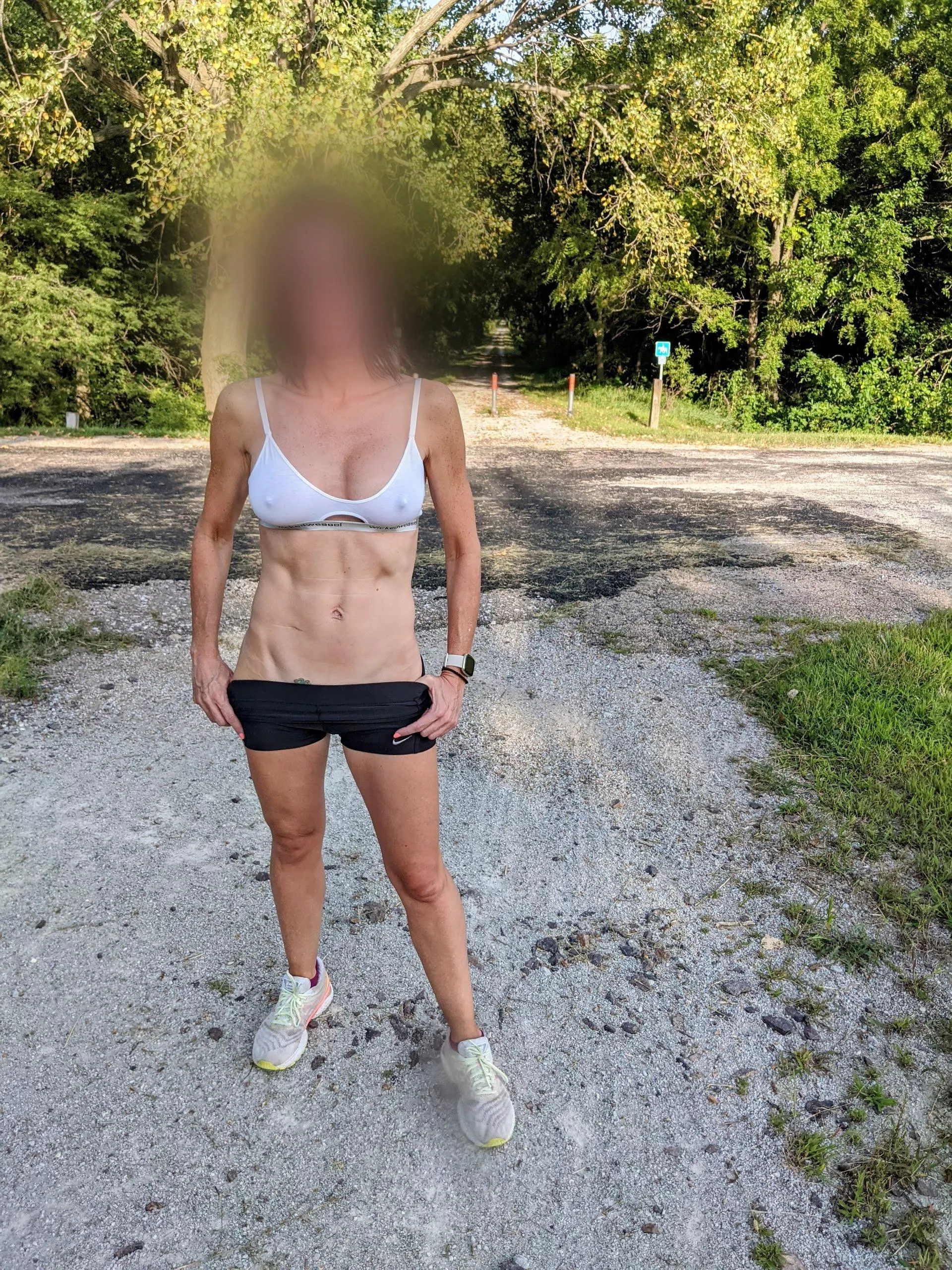 Wife's thin sports bra on the local running trail posted by Captain_5