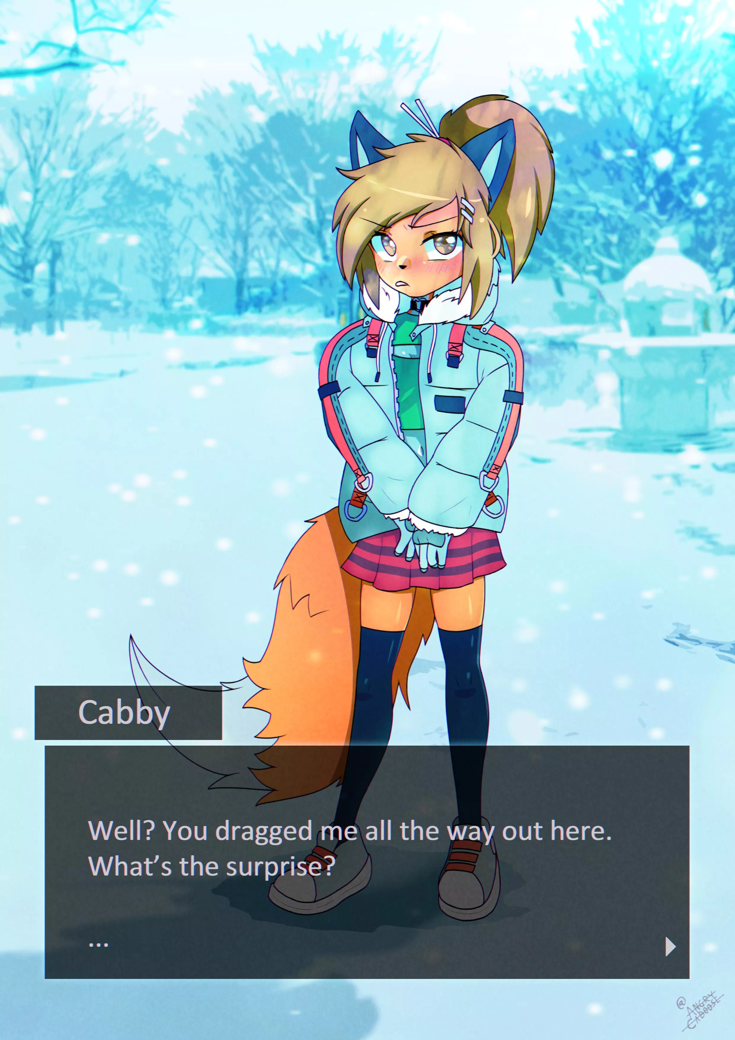 Winter with Cabby (art by me @angrycaboose) posted by AngryCaboose