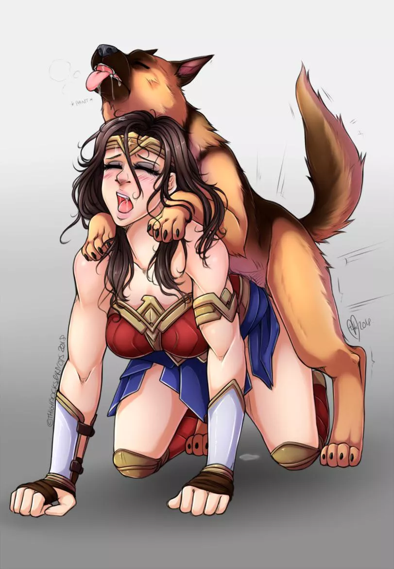 Wonder Woman getting used by a German Shepard (ThighsocksAndKnots) posted by Just4Friends69