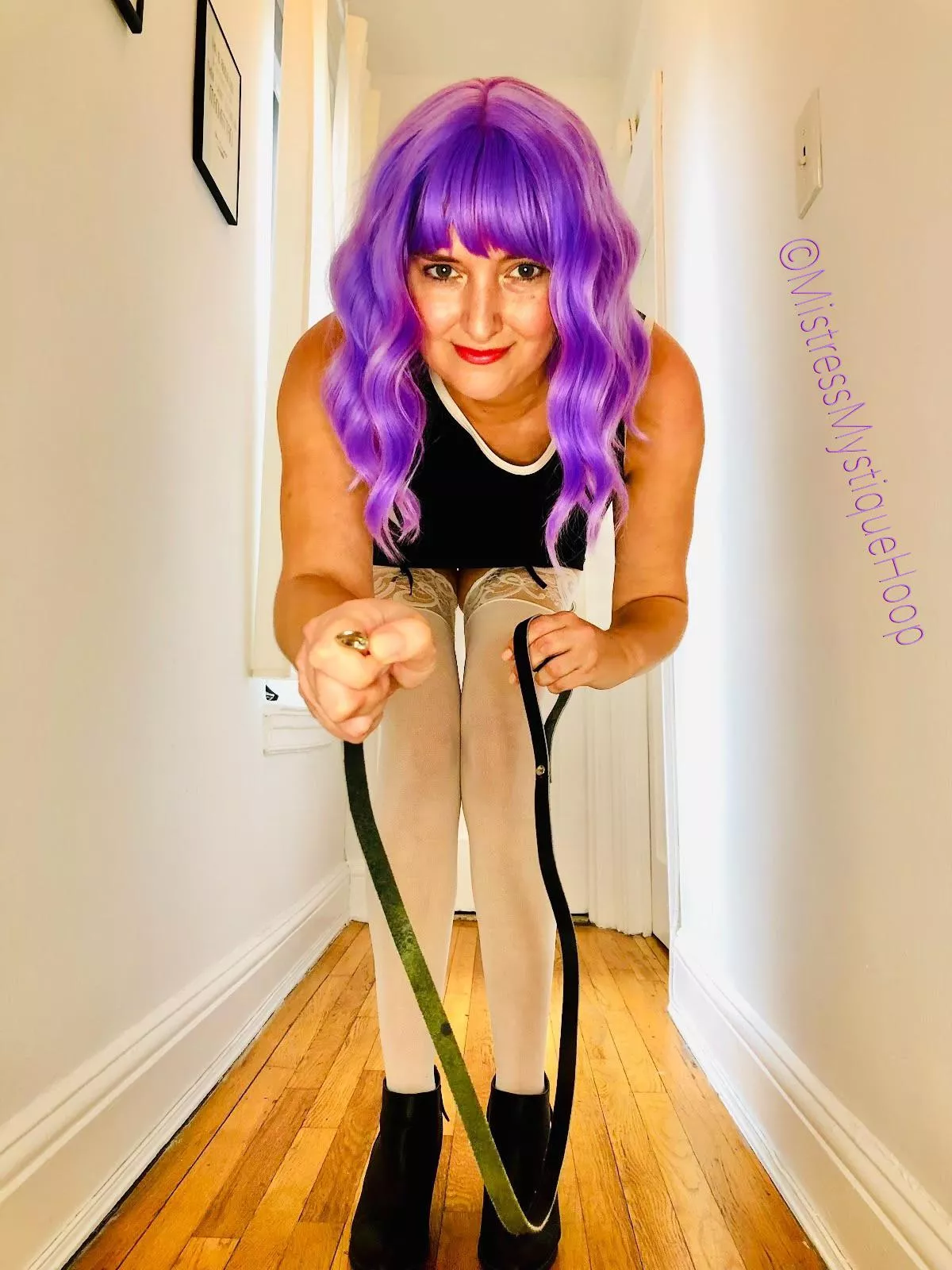 You look like a pet I want to put on my leash. Have you ever been on a leash before pet? ðŸ’œðŸ˜ˆðŸ’œ posted by MistressMystiqueHoop