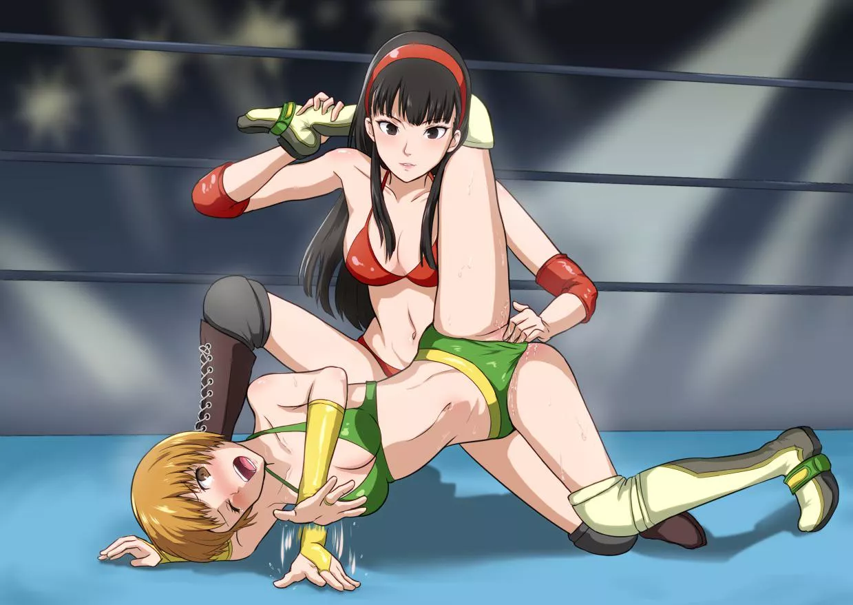 Yukiko and Chie wrestling posted by VampireQueenDespair