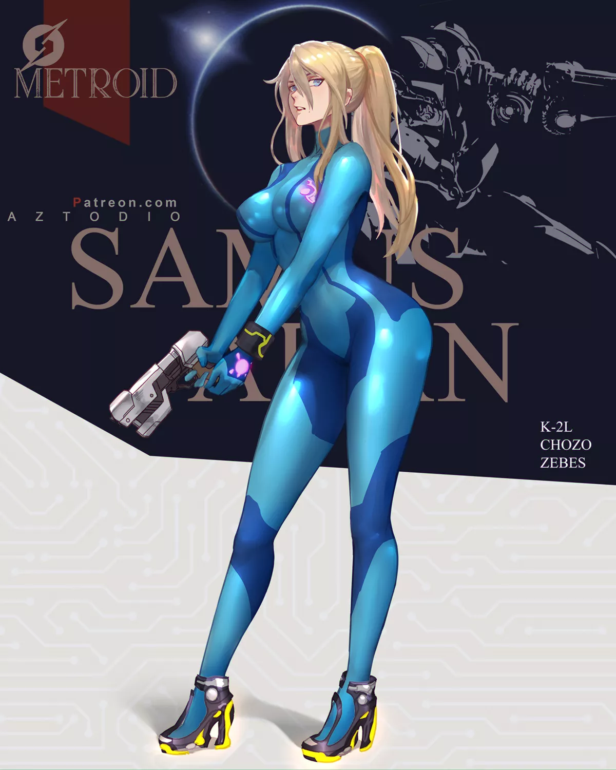 Zero Suit Samus At The Ready (Azto Dio) [Metroid] posted by sequence_string